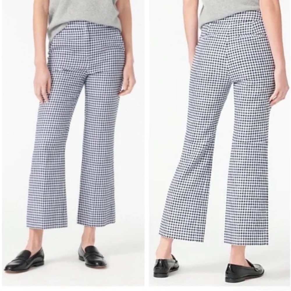 J. Crew Hayden Kickout Crop Pant‎ Gingham Stretch Linen m Blue White 12T 12 Tall